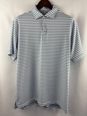 Men’s Peter Millar Large Blue, White, & Yellow Striped Polo